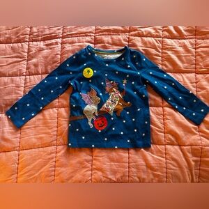 Mini Boden Navy Long Sleeve Tee with Halloween Animal Design Glow in the Dark